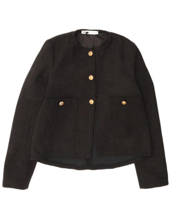 Zara Dame 3 Button Blazer Jacket UK 10 Small Black