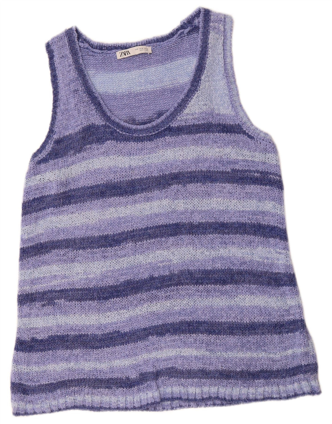 ZARA Dame Vest Tank Top UK 14 Mellem blå stribet akryl