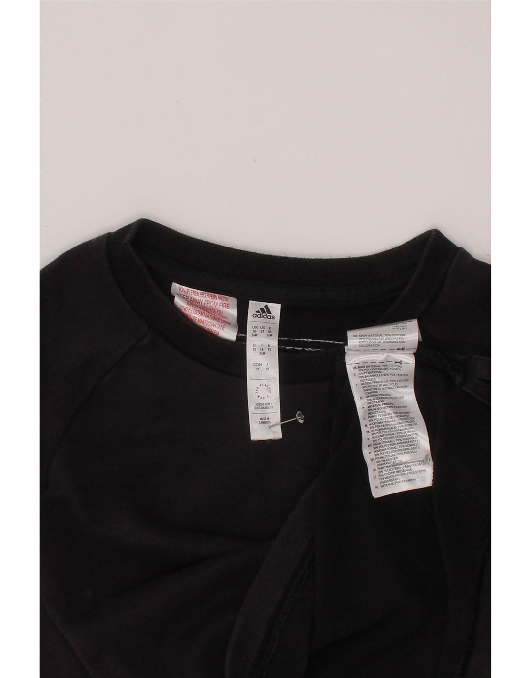 ADIDAS Baby Drenge Sweatshirt Jumper 18-24 måneder Sort Bomuld