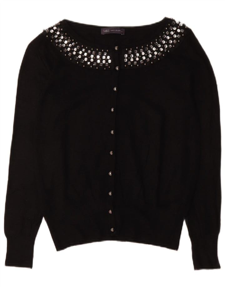 Marks & Spencer Dame Cardigan Sweater UK 12 Medium Sort Bomuld