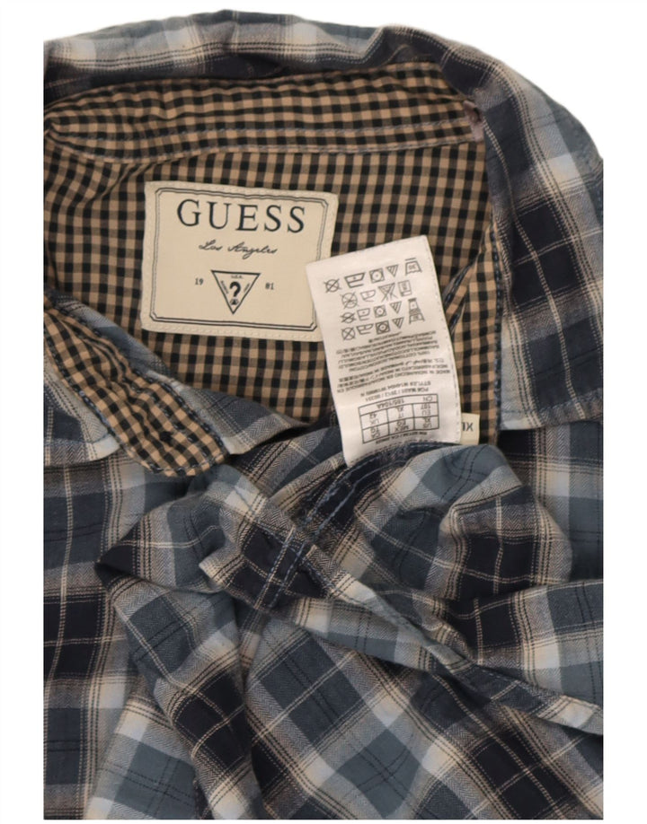 Guess Herre Flanelskjorte UK 42 Stor blå ternet bomuld