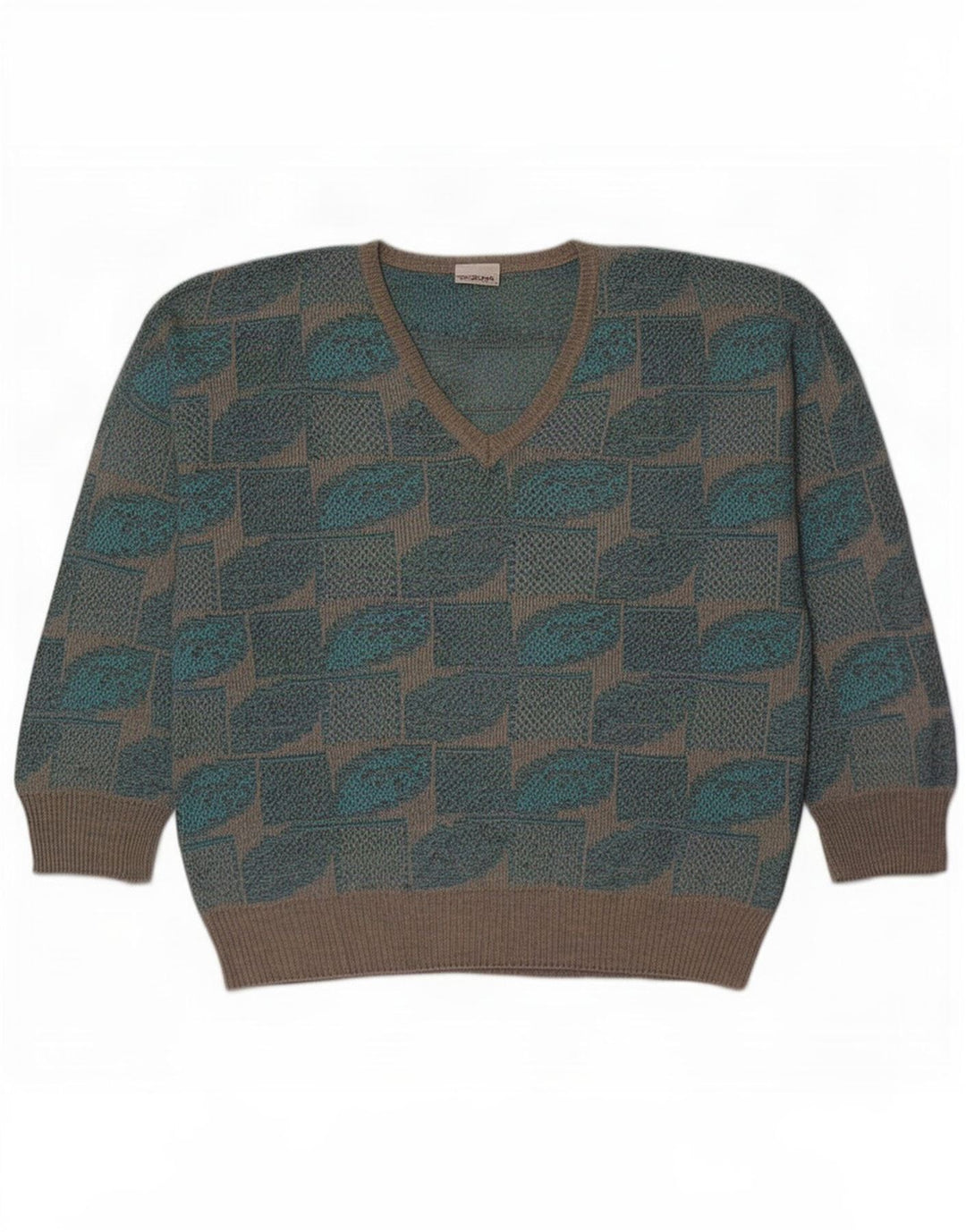 Fiume Herre V-hals sweater IT 50 Medium Blue Geometric