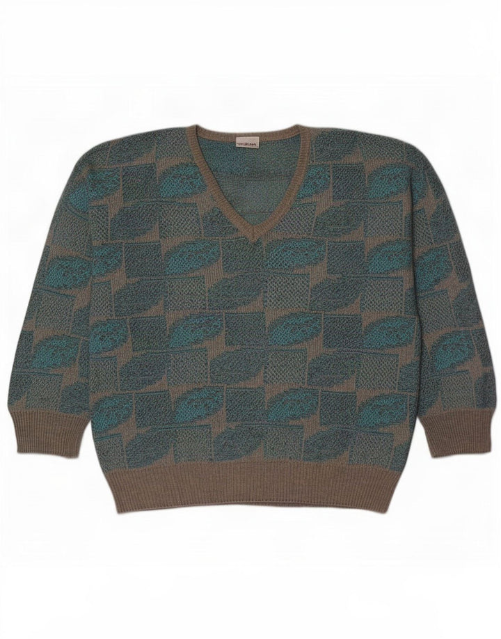 Fiume Herre V-hals sweater IT 50 Medium Blue Geometric