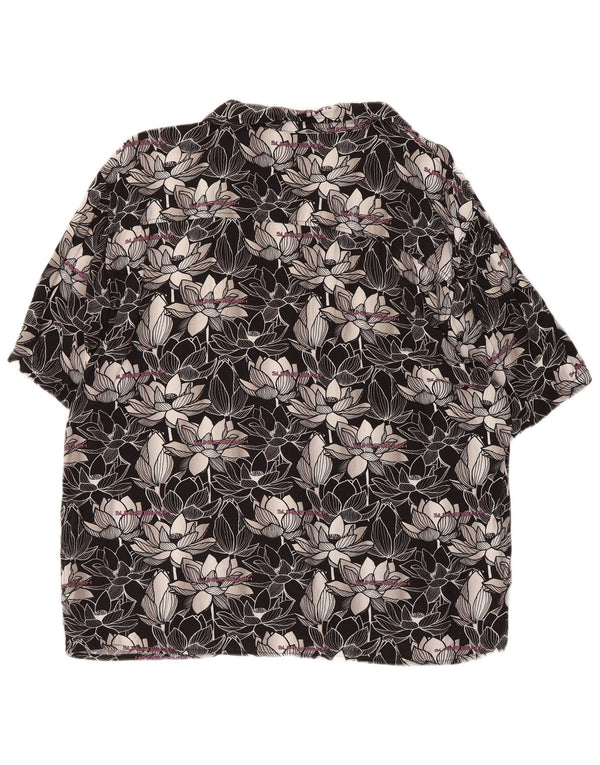 Vintage kortærmet skjorte til mænd Large Black Floral