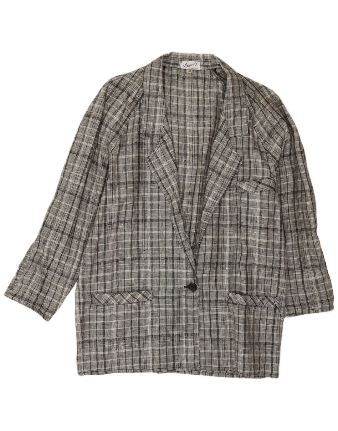 Vintage Dame Longline 1 Knap Blazer Jacket UK 14 Medium Grey Check