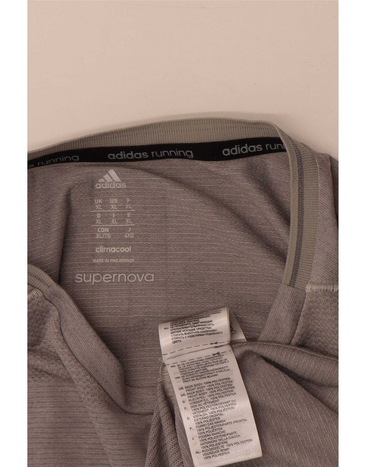 Adidas Herre Løbe T-shirt Top XL Grå Stribet Polyester