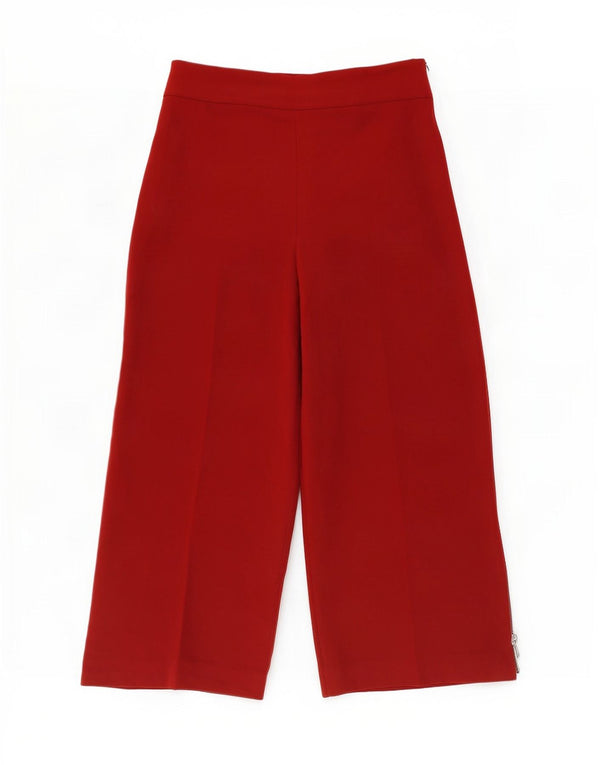Zara Womens Wide Leg Cropped Trousers Large W32 L25 Red Polyester