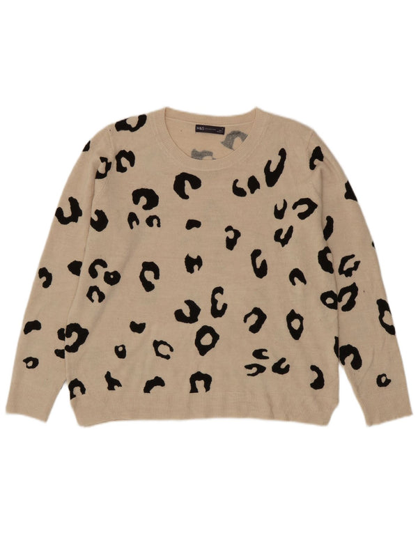 Marks & Spencer Dame sweater med rund hals DK 18 XL Beige dyreprint
