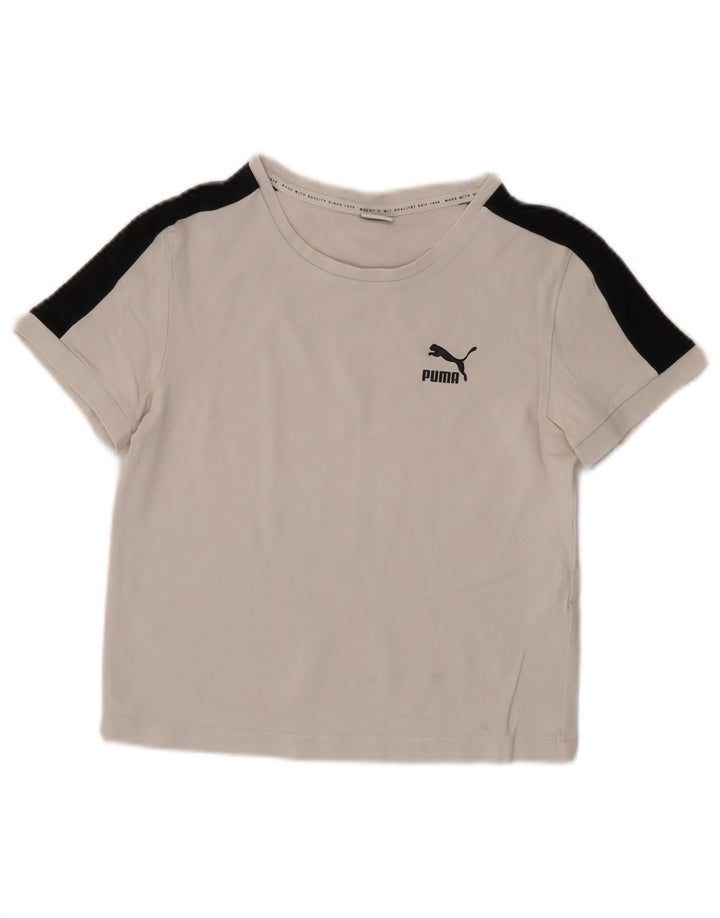 PUMA Crop T-shirt top til kvinder DK 10 Small White Colourblock