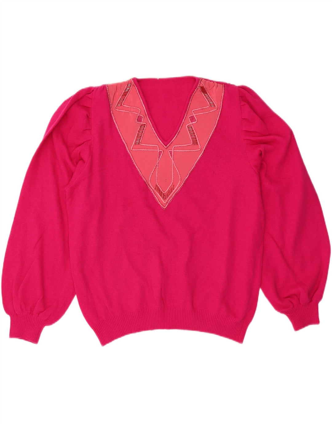 VINTAGE Dame V-hals sweater IT 50 XL Pink Uld