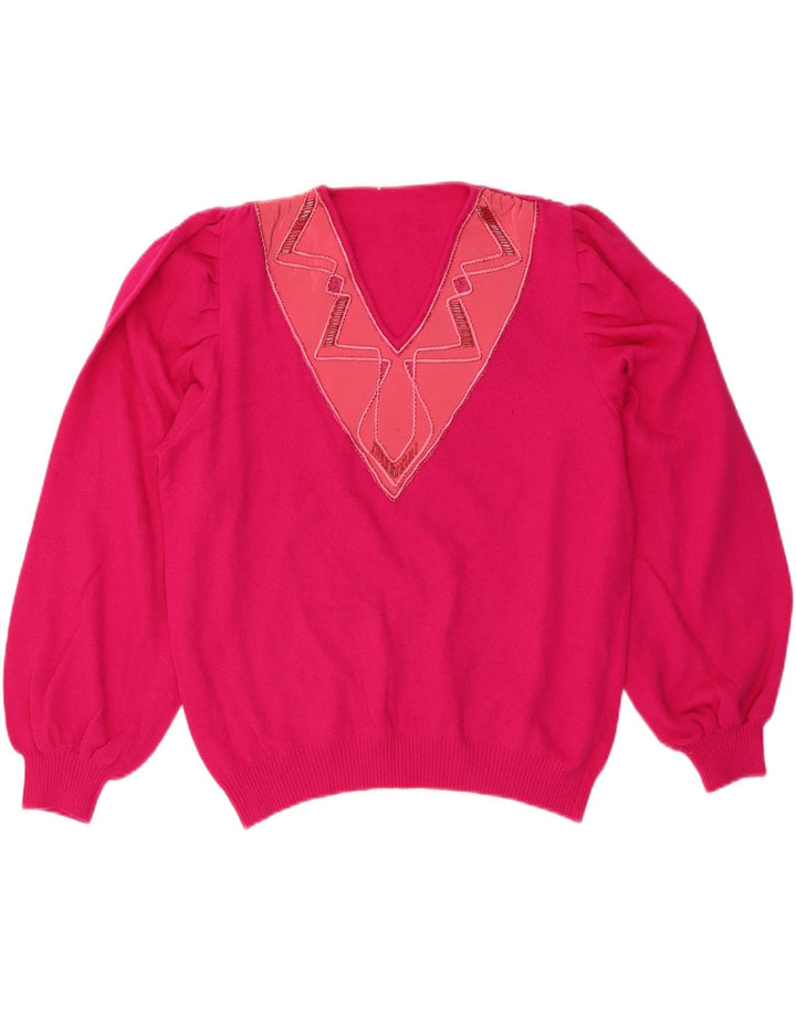 VINTAGE Dame V-hals sweater IT 50 XL Pink Uld