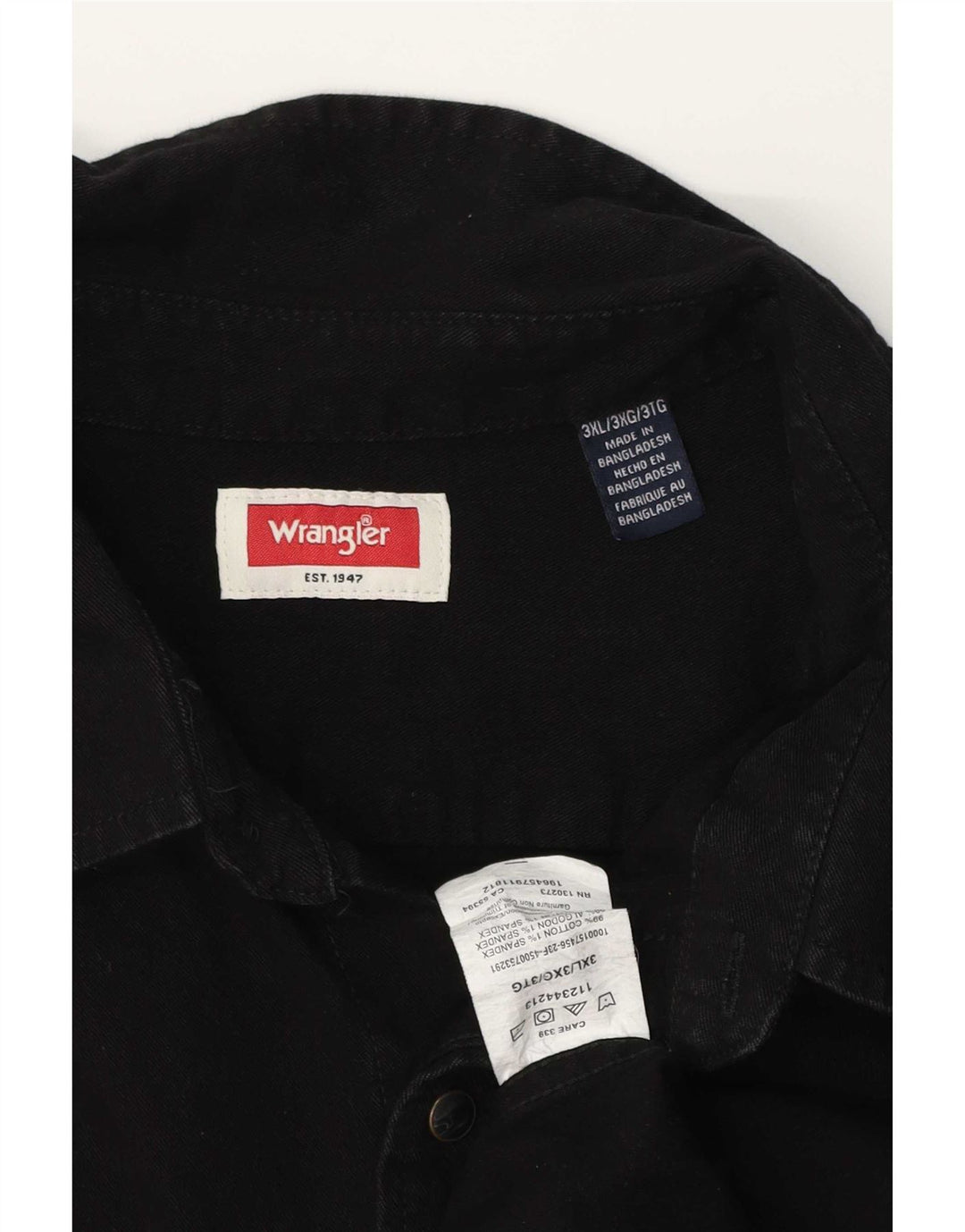 Wrangler Western Denim skjorte til mænd 3XL sort bomuld