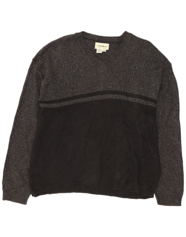 EDDIE BAUER Herre V-hals sweater Stor Grå Colourblock Bomuld