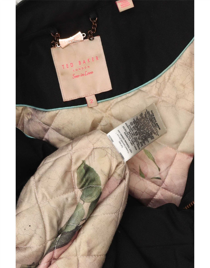Ted Baker Dame Hætte Oversized Parka Jakke Størrelse 2 Lille Sort Polyester