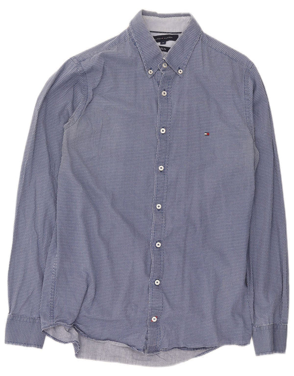 Tommy Hilfiger Herre Slim Fit skjorte Medium Blue Spotted Bomuld