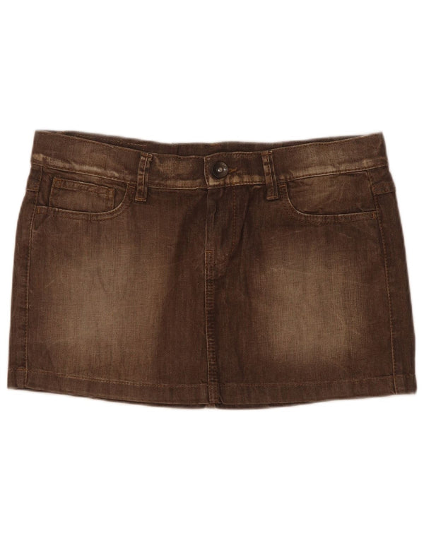 Benetton Dame Lavtalje Mini Denim Nederdel W31 Medium Brun