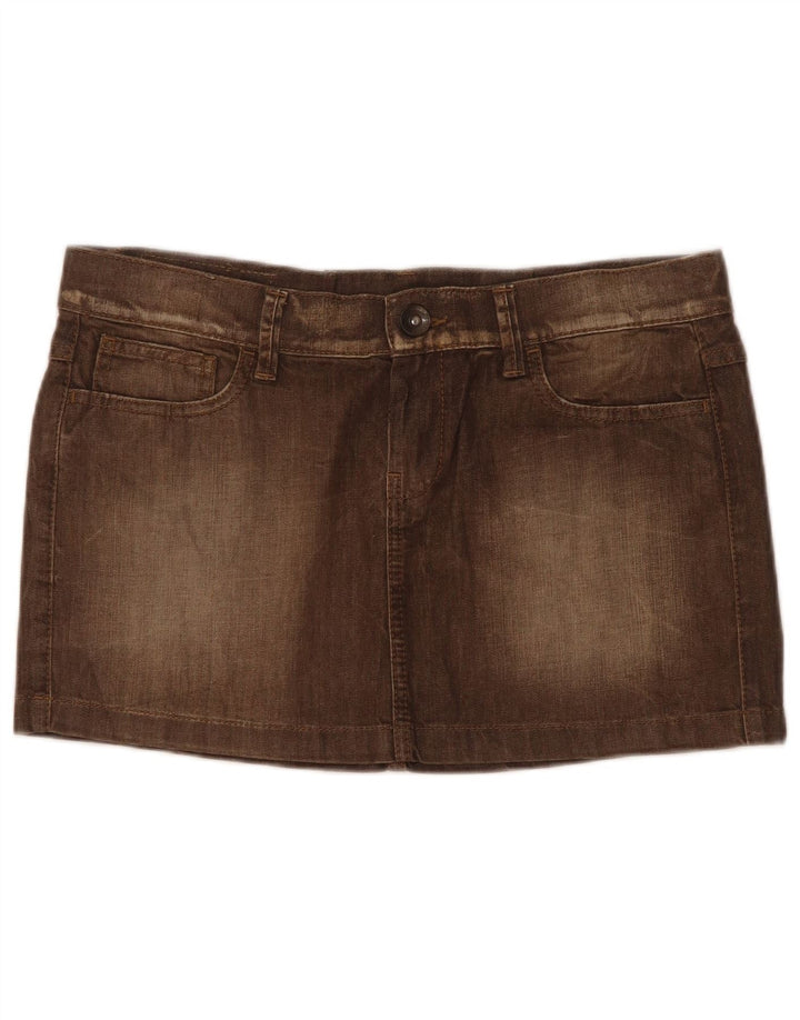 Benetton Dame Lavtalje Mini Denim Nederdel W31 Medium Brun