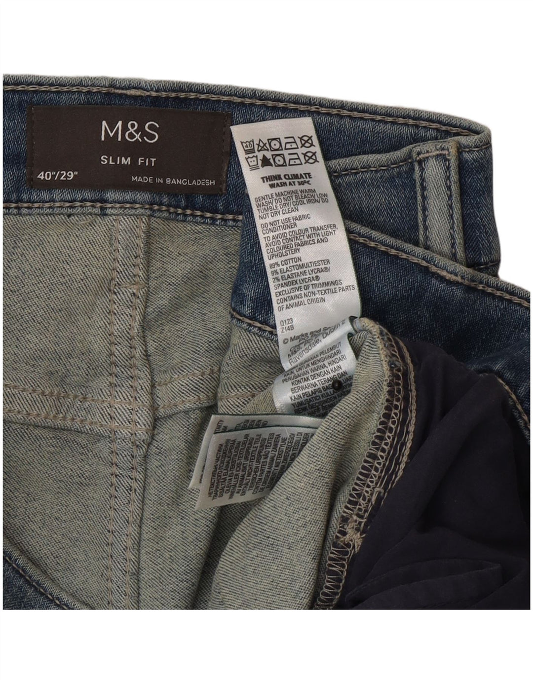Marks & Spencer Herre Slim Jeans W40 L29 Blå Bomuld