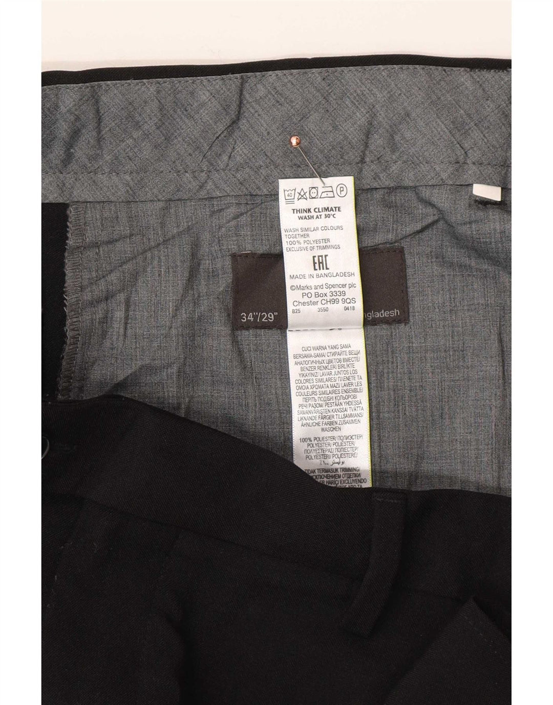 Marks & Spencer Herre Regular Suit Bukser W34 L29 Sort Polyester