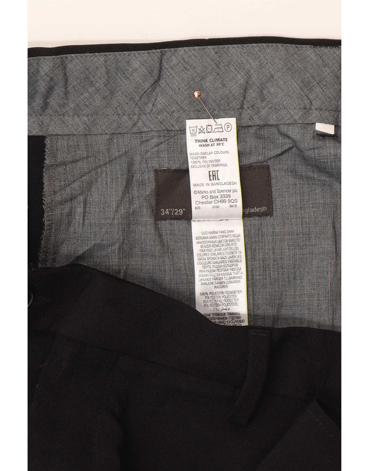 Marks & Spencer Herre Regular Suit Bukser W34 L29 Sort Polyester