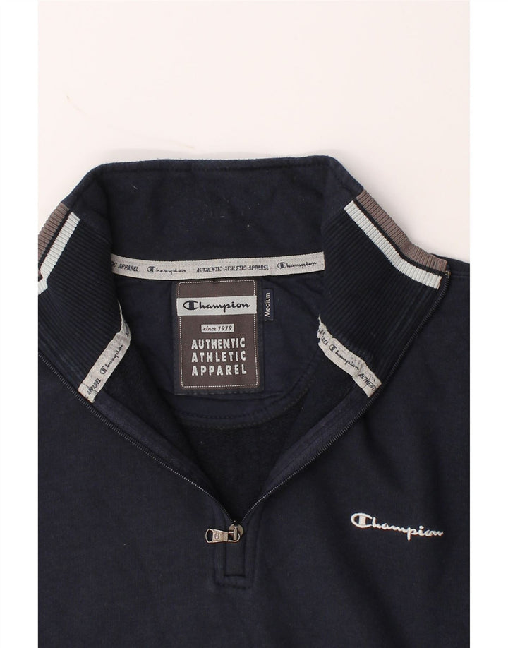 CHAMPION Mens Zip Neck Sweatshirt Jumper Medium Navy Blue Cotton Vintage Champion and Second-Hand Champion from Messina Hembry 
