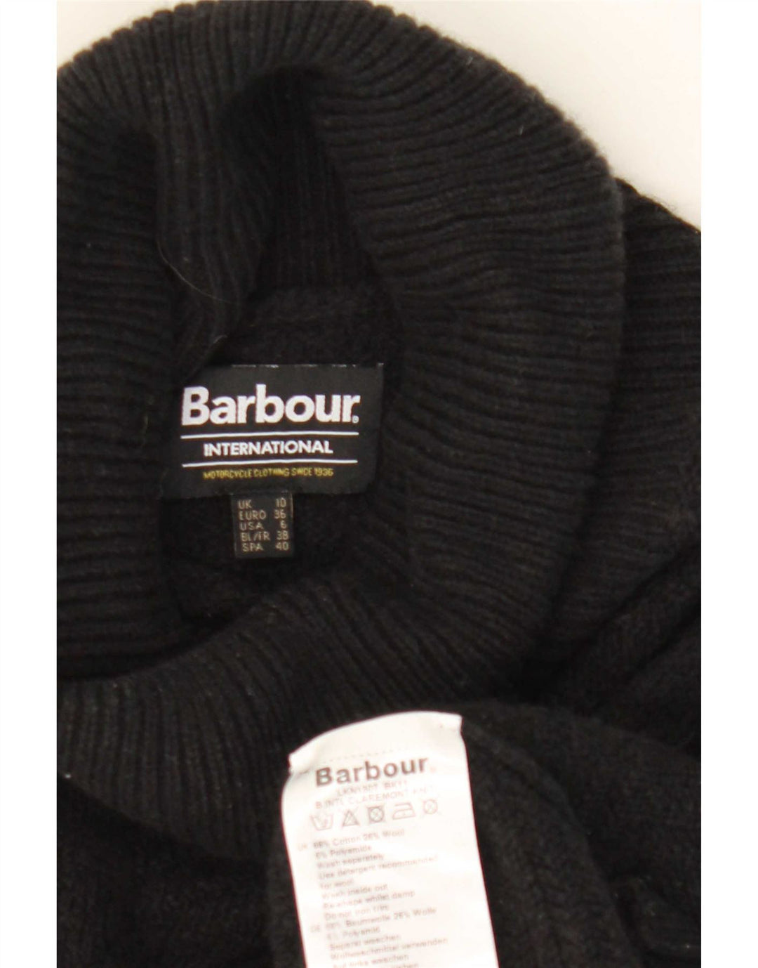 Barbour Dame Oversized Roll Neck Jumper Sweater UK 10 Small Black Bomuld