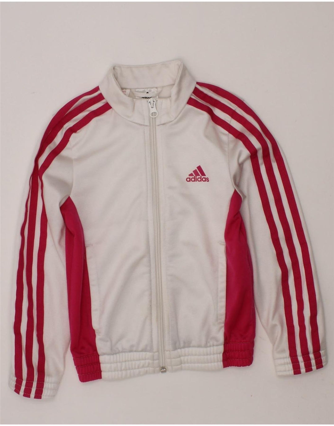 ADIDAS Girls Tracksuit Top Jacket 5-6 Years White Colourblock Polyester Vintage Adidas and Second-Hand Adidas from Messina Hembry 