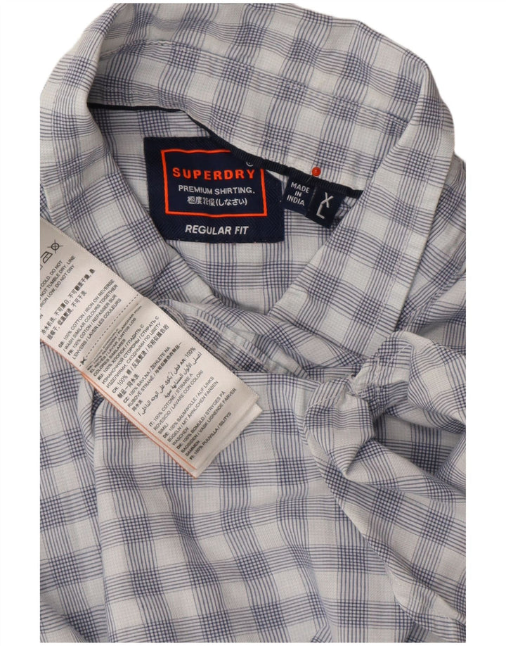 SUPERDRY Herre Regular Fit kortærmet skjorte XL blå ternet bomuld