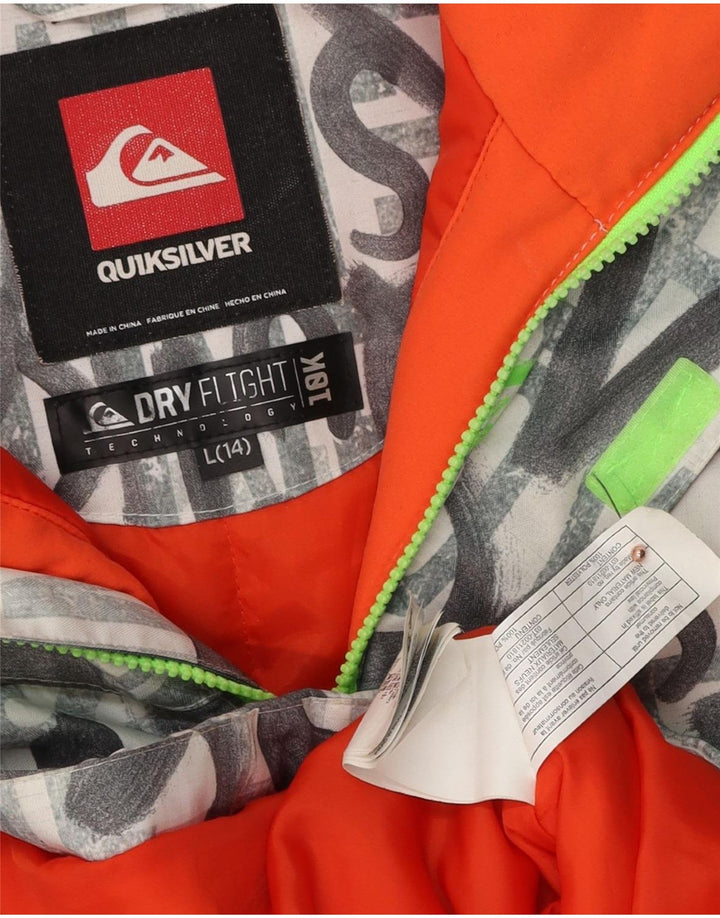 Quiksilver drenge grafisk hætte skijakke 13-14 år stor grå polyester