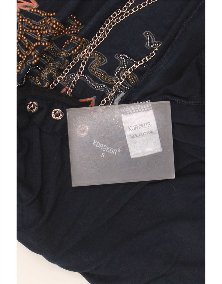 Kor@Kor kvinders abstrakt mønster top langærmet UK 10 Small Navy Blue