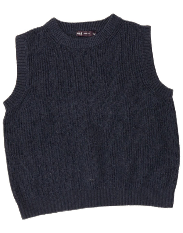 Marks & Spencer Dame Crop Vest Tank Top UK 10 Small Navy Blue Polyester