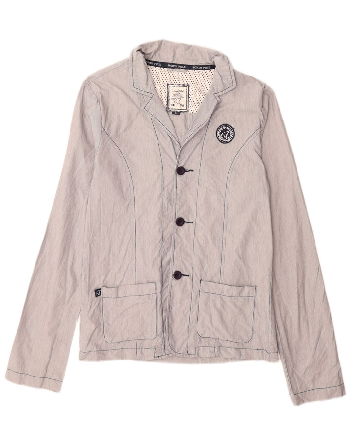 North Pole Dame 3-knaps blazerjakke UK 16 Stor blå nålestribet bomuld