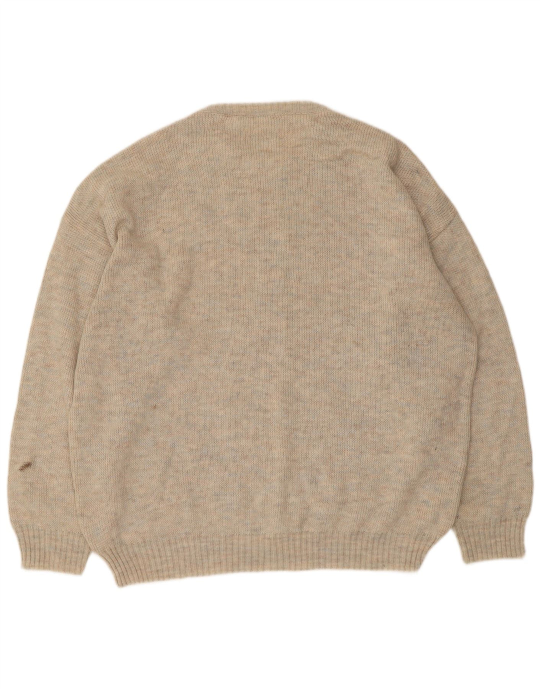 Vintage herre sweater med rund hals XL Beige geometrisk uld