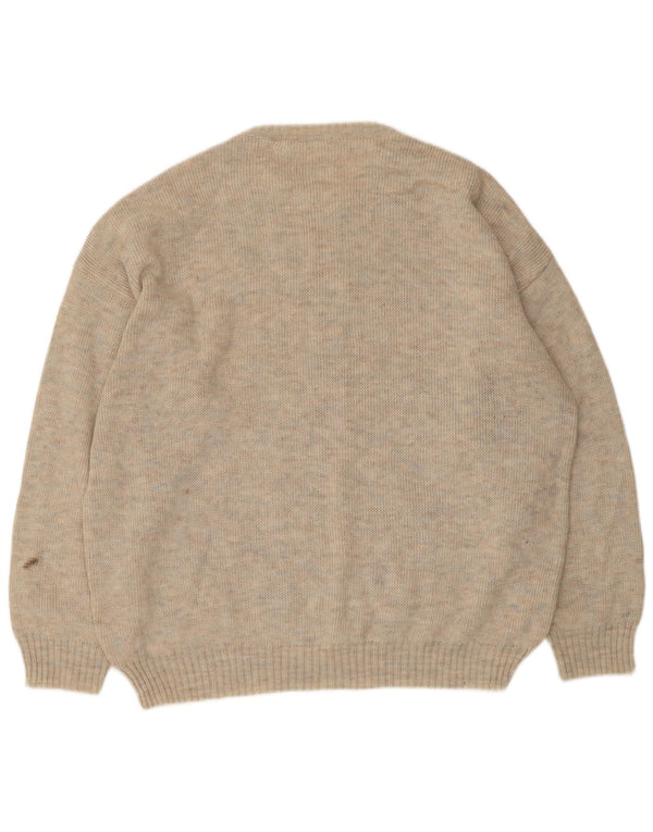Vintage herre sweater med rund hals XL Beige geometrisk uld