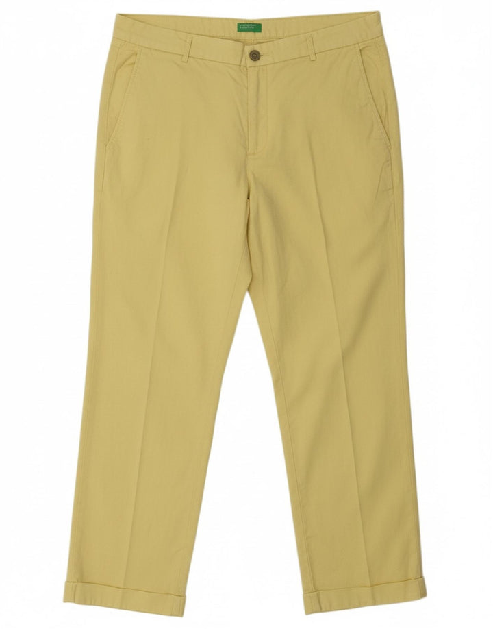 BENETTON Womens Straight Cropped Trousers W34 L24 Yellow