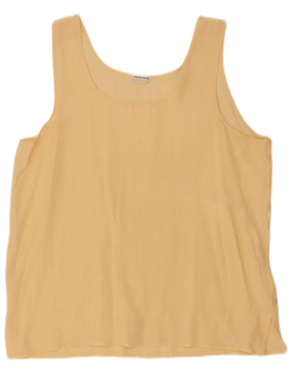 Vintage Dame ærmeløs bluse Top UK 16 Large Yellow Silk