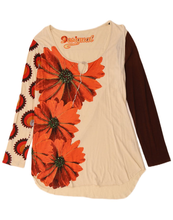 Desigual Dame Grafisk Top Langærmet UK 18 XL Off White Blomsterbomuld