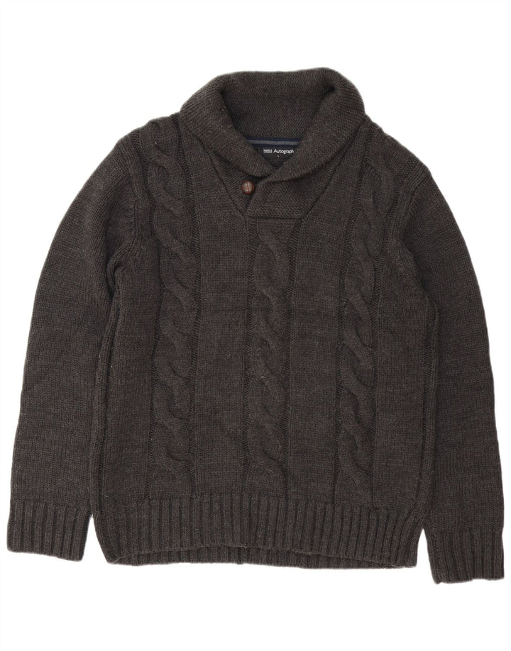 MARKS & SPENCER Herre Autograph Shawl Neck Jumper Sweater Large Grå
