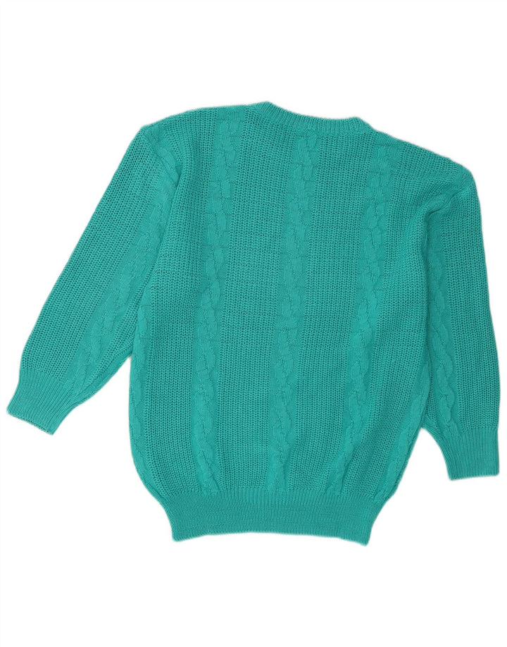 Vintage dame sweater med rund hals DK 16 Stor turkis