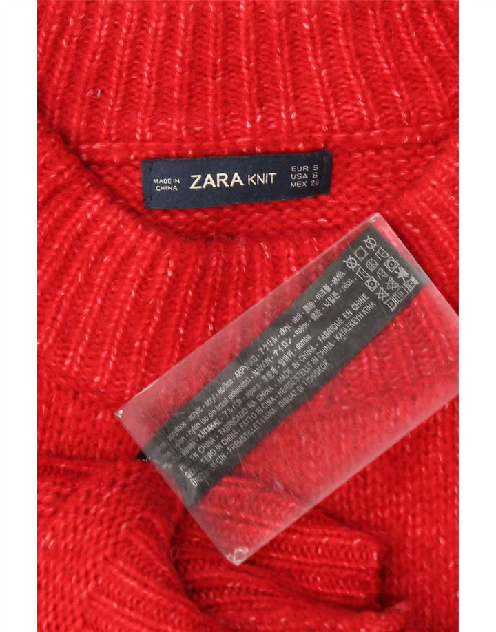 ZARA dame sweater med rund hals i overstørrelse UK 10 Lille rød akryl