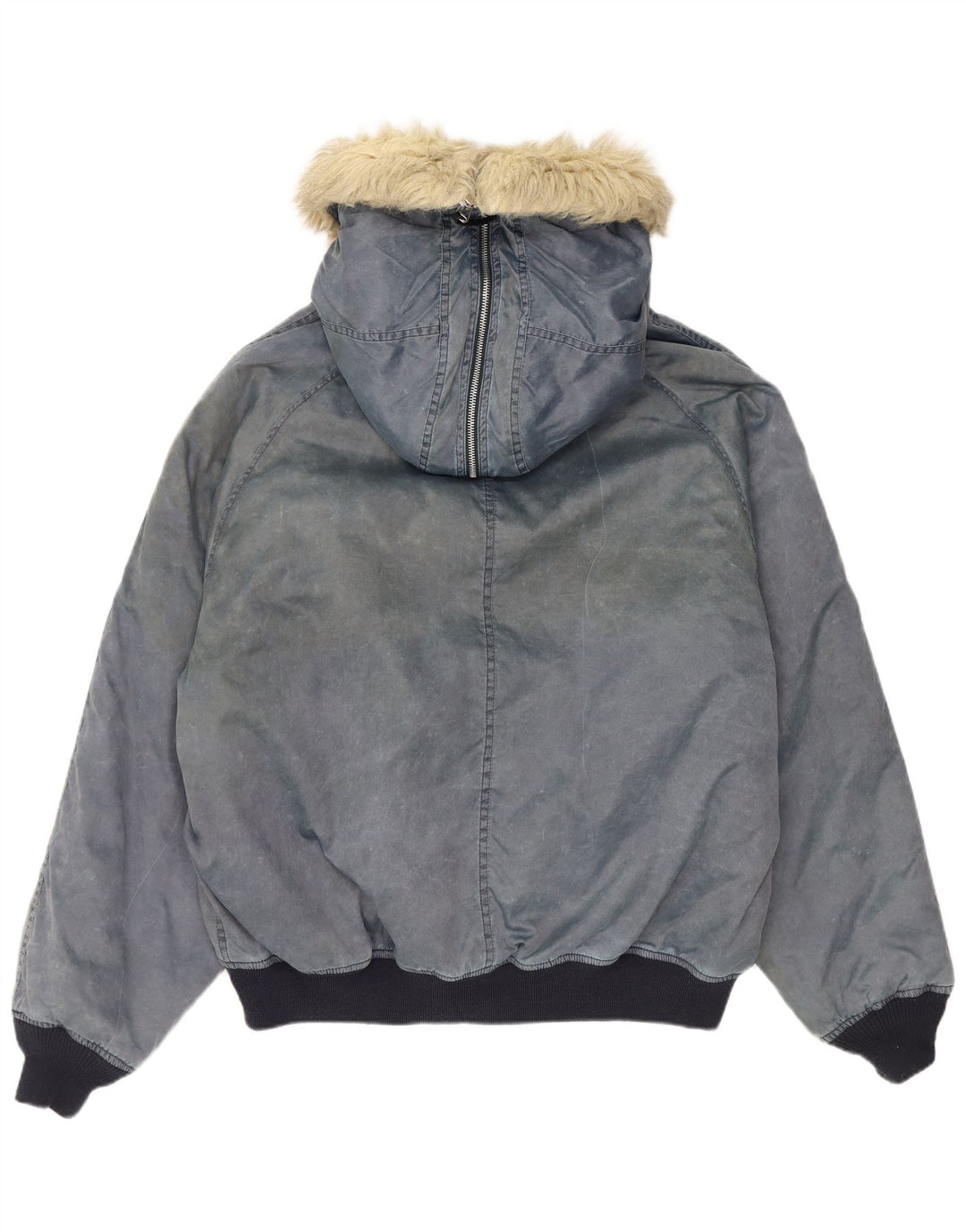 Vintage herre hættebomberjakke UK 42 XL marineblå polyamid