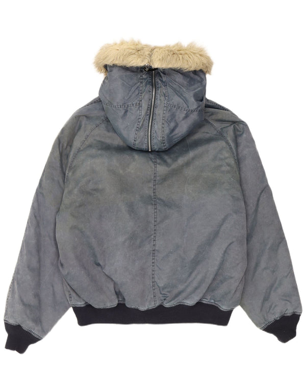Vintage herre hættebomberjakke UK 42 XL marineblå polyamid