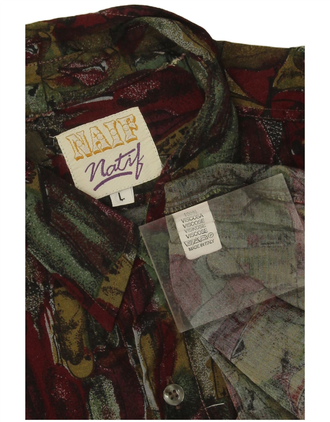 Vintage skjorte med abstrakt mønster til mænd Large Burgundy Viscose