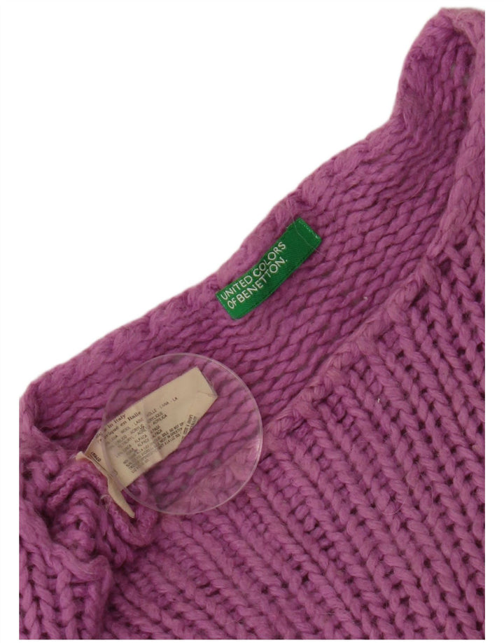 BENETTON Dame Crop Boat Neck Jumper Sweater UK 10 Lille lilla uld