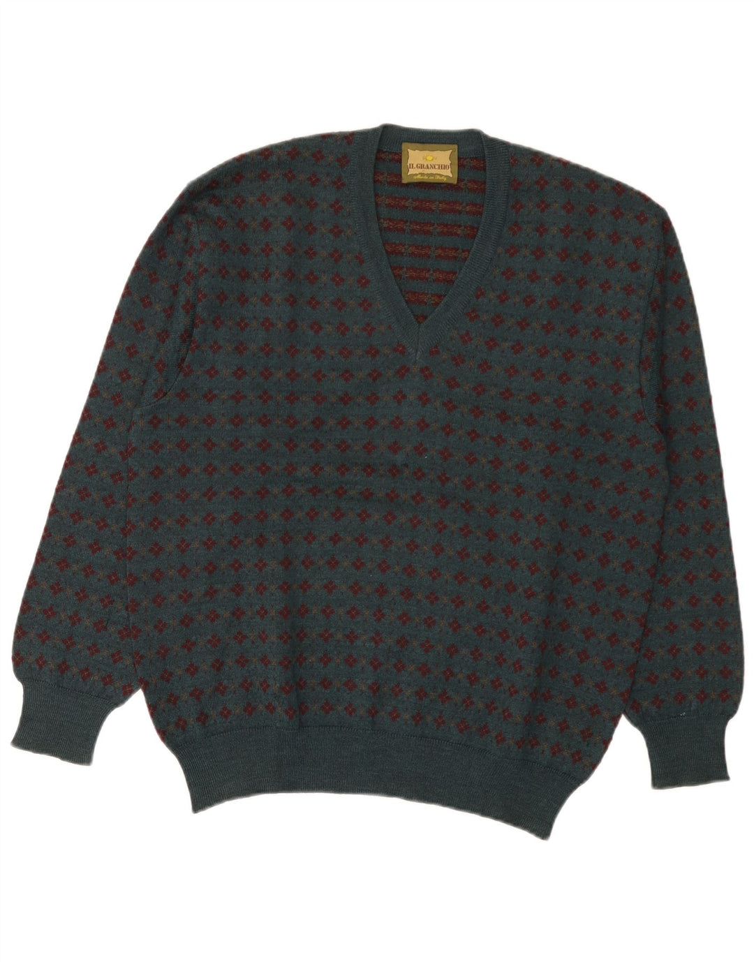 Il Granchio Herre V-hals sweater Medium Green Fair Isle Wool