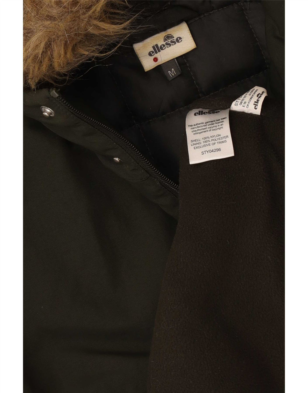 Ellesse Herre Hooded Parka Jacket UK 38 Medium Khaki Nylon