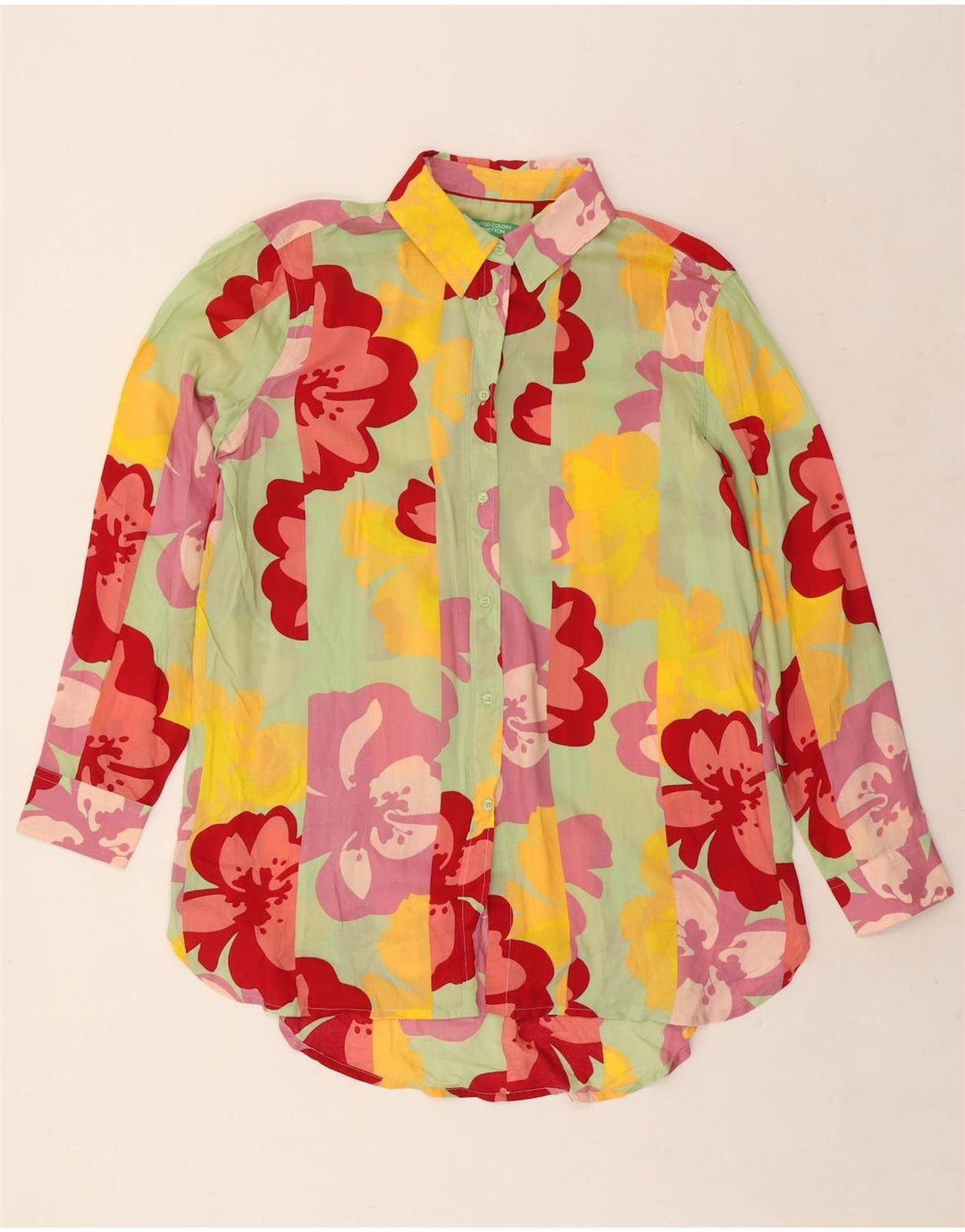 Benetton Dame Shirt Bluse UK 14 Medium Multicolored Floral Modal