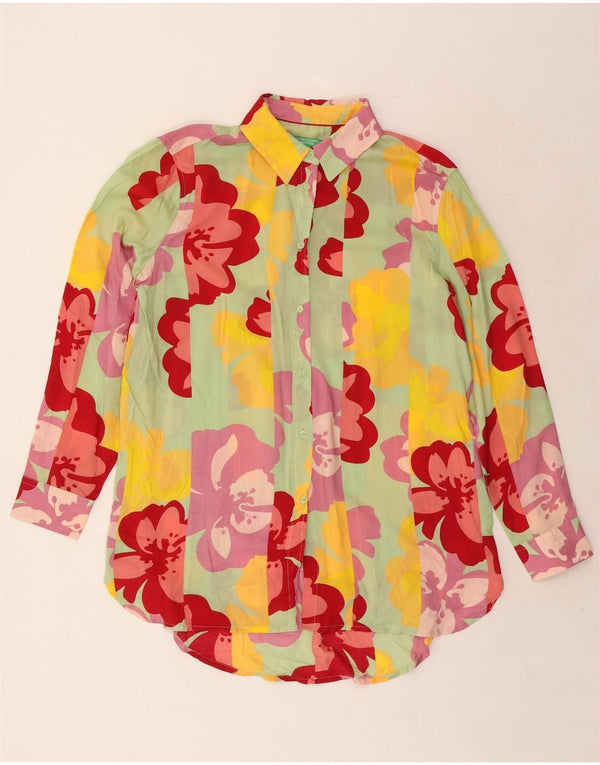 Benetton Dame Shirt Bluse UK 14 Medium Multicolored Floral Modal