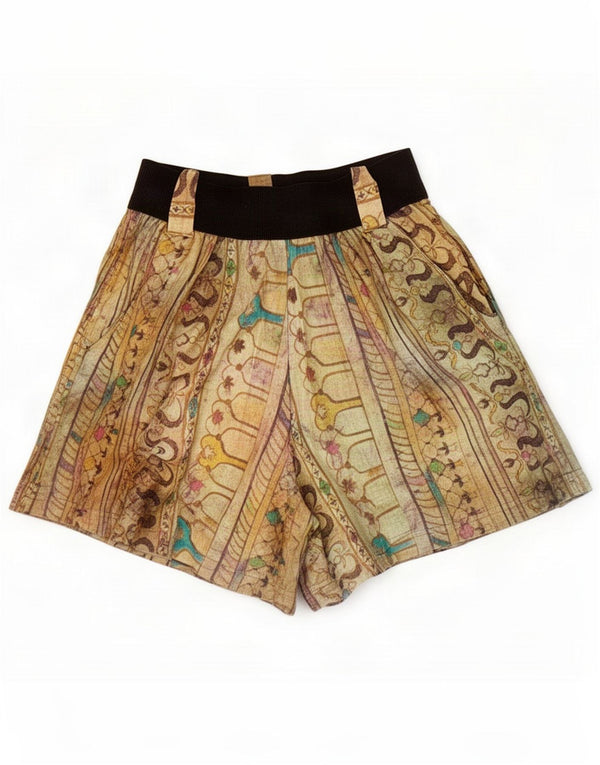 Vintage Kvinder abstrakt mønster Casual Shorts Medium W28 Beige Bomuld