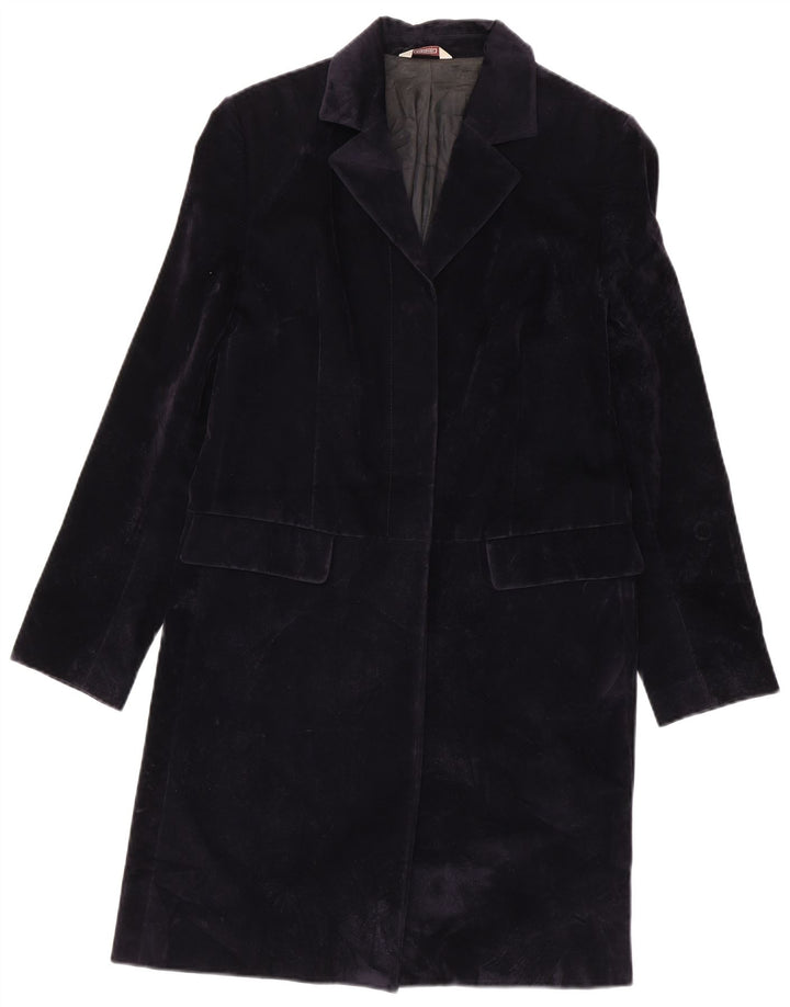 Stefanel Dame Velvet Overcoat UK 10 Small Navy Blue Bomuld